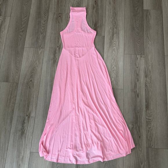 Commense Elegant Pink High Neck Long Dress Stretch Jersey Old Money Romantic S - Picture 2 of 4